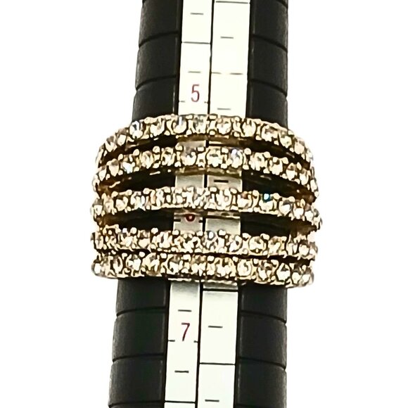 Silver Plated Four Row Pave Cubic Zirconium Encrusted Ring 6 Elegant Formal - Picture 6 of 6